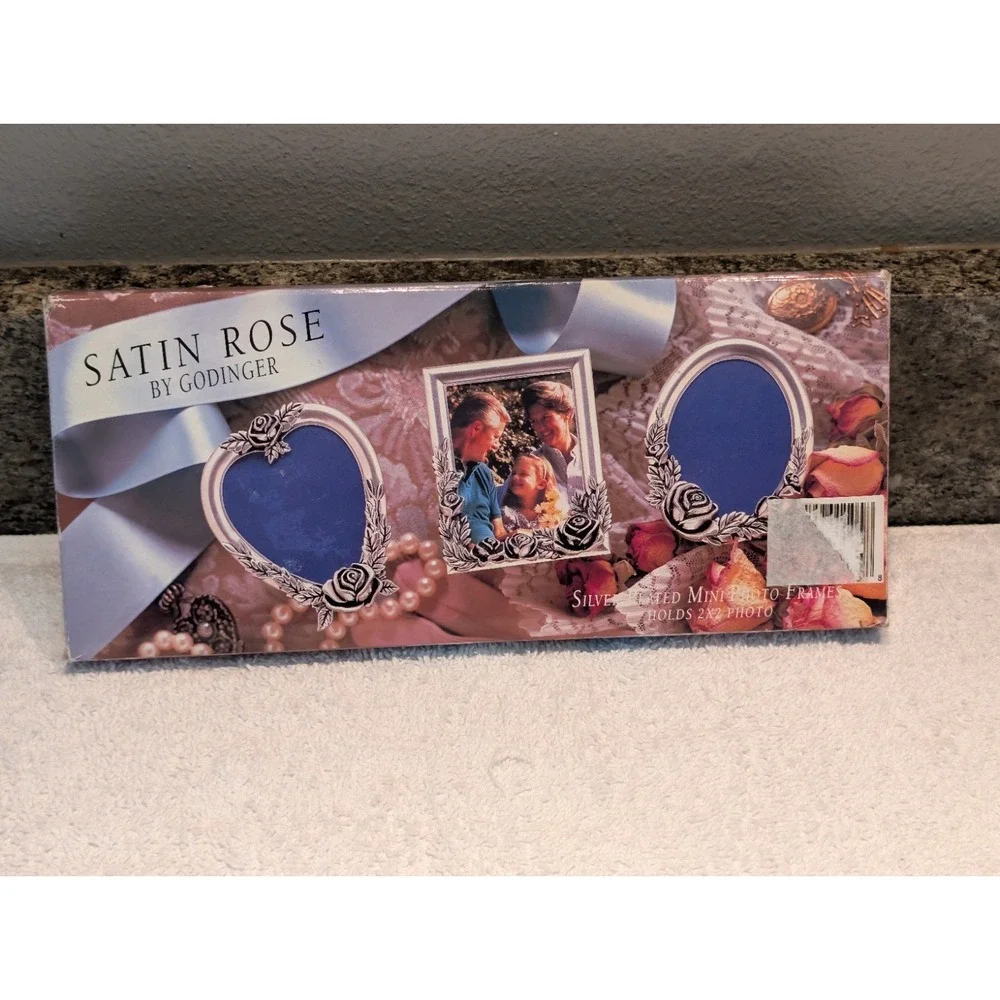 Godinger Mini Picture Frames Silver Plated Set of 3 Satin Rose 1994 Vintage 2x2